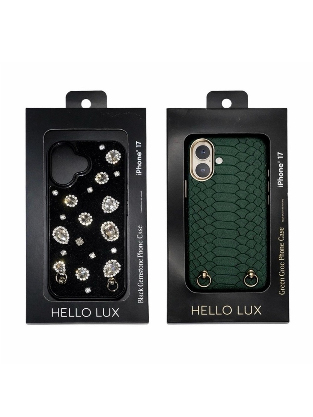 iPhone 17 Case Black Rhinestone Green Animal Print Cell Phone Cover Lot of 2